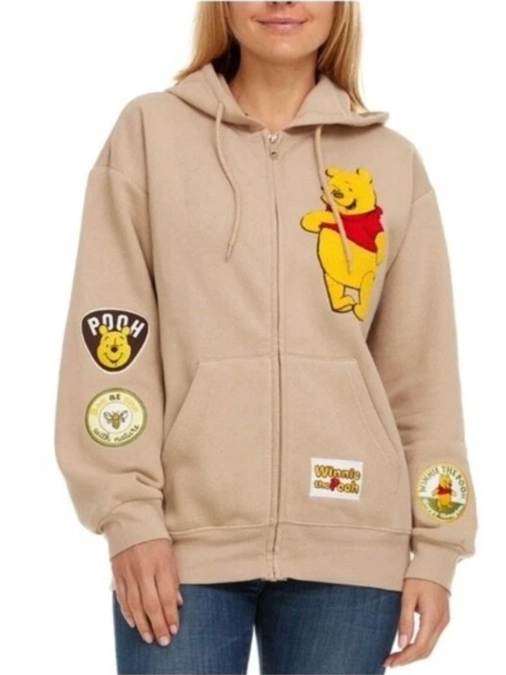 Disney Winnie the Pooh Unisex XXL Sand Zip Up Hoodie Embroidered Patch
